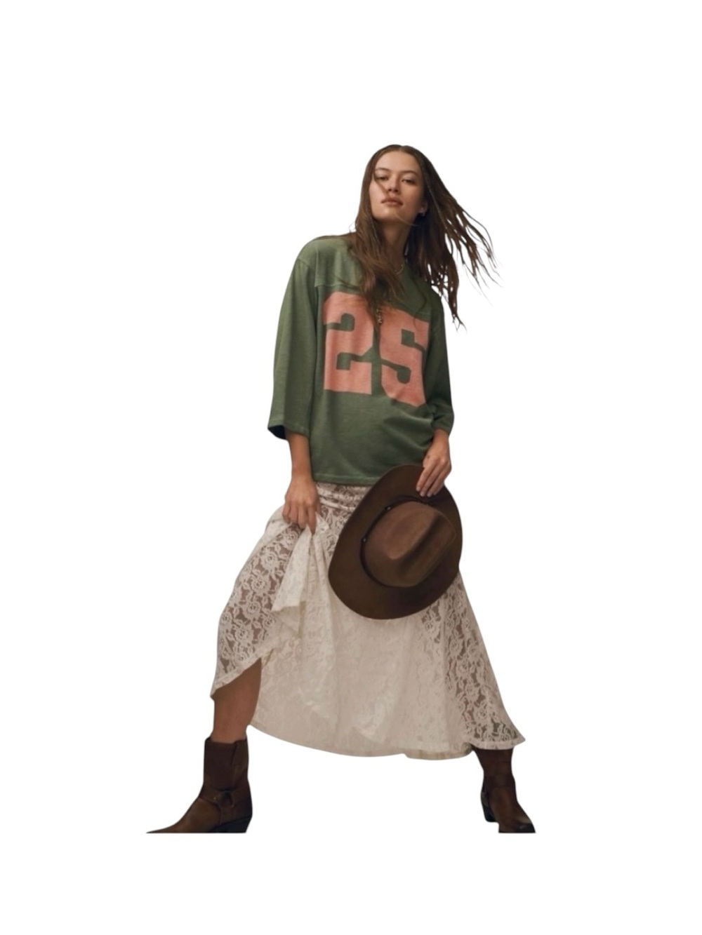 NEW Pilcro x Anthropologie 3/4 Sleeve Varsity Tee in Green NWOT - Picture 3 of 7